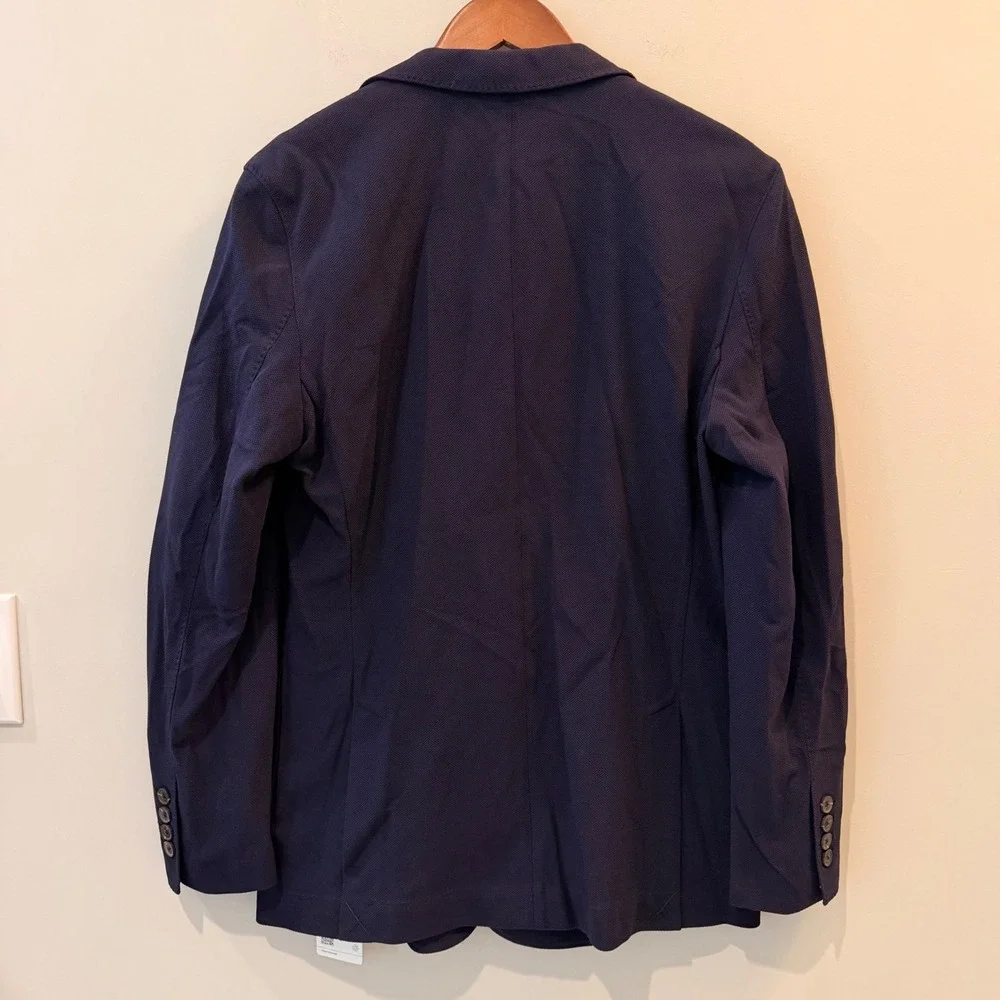 Quince Cotton Pique‎ Knit Blazer Lightweight Breathable Date Office Navy Med NWT